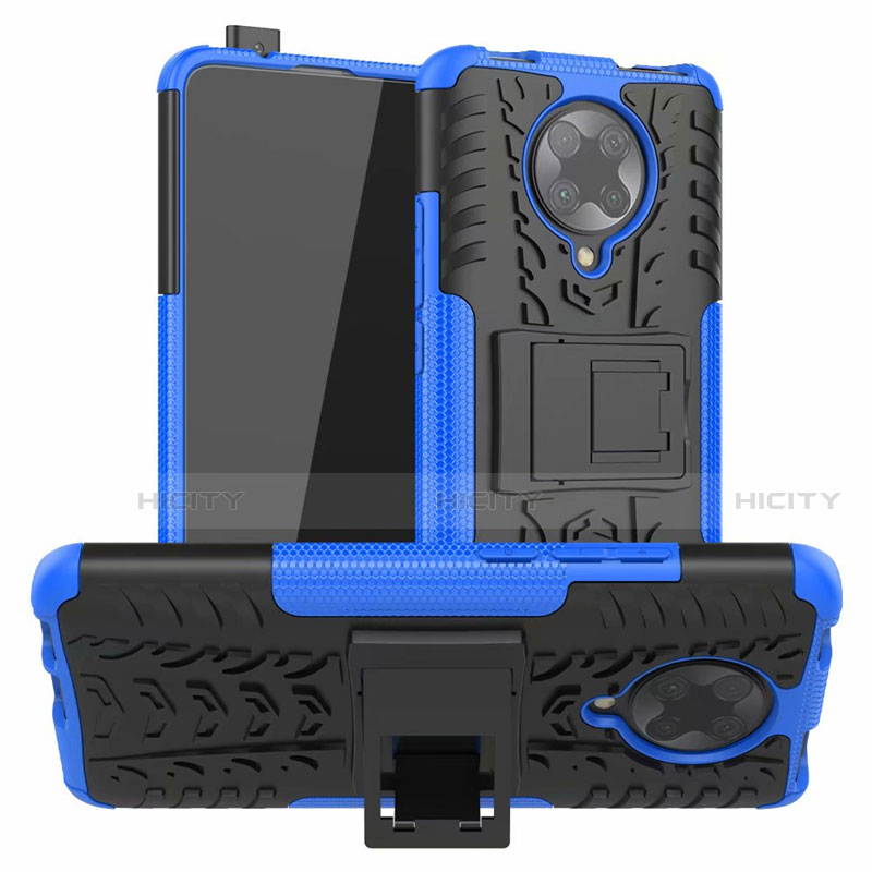 Funda Bumper Silicona y Plastico Mate Carcasa con Soporte R02 para Xiaomi Redmi K30 Pro Zoom Azul