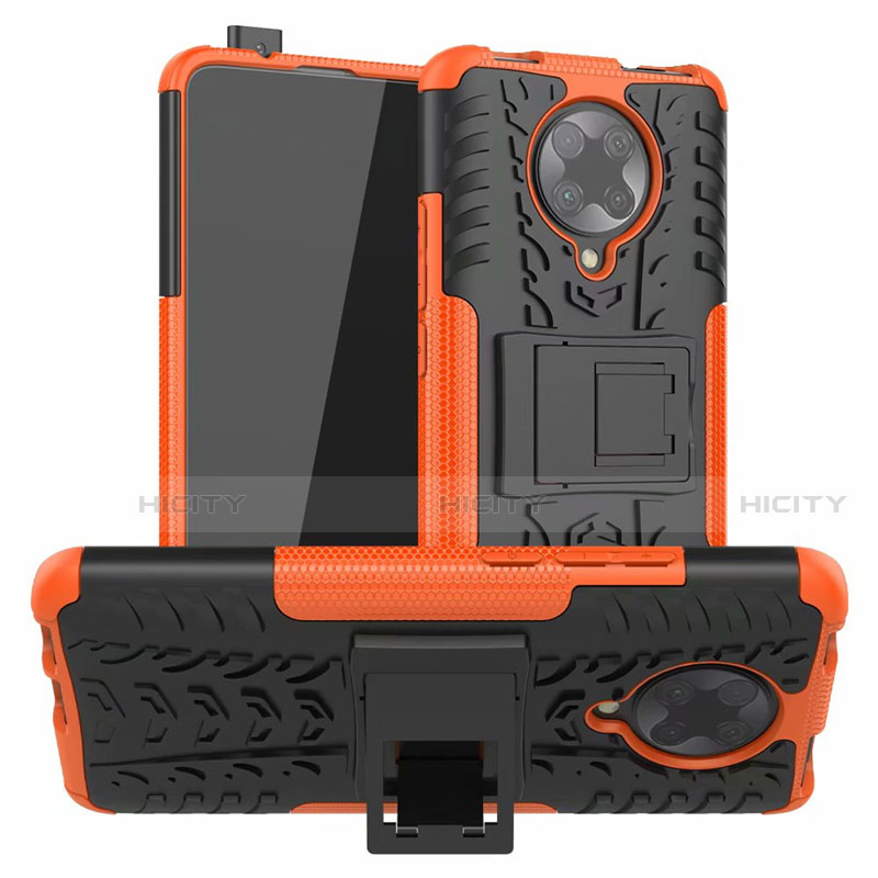 Funda Bumper Silicona y Plastico Mate Carcasa con Soporte R02 para Xiaomi Redmi K30 Pro Zoom Naranja