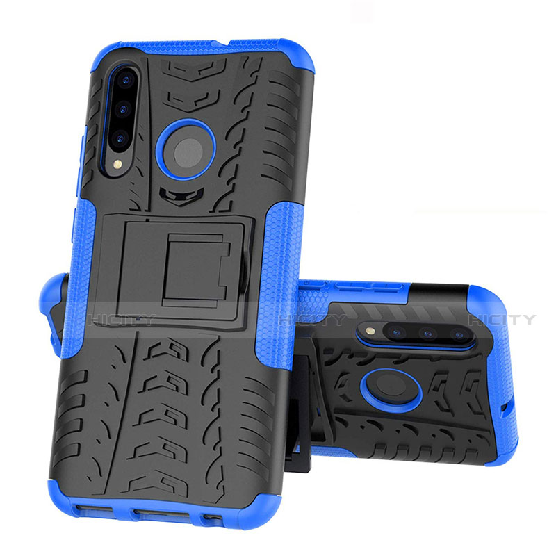 Funda Bumper Silicona y Plastico Mate Carcasa con Soporte R03 para Huawei Honor 10i Azul