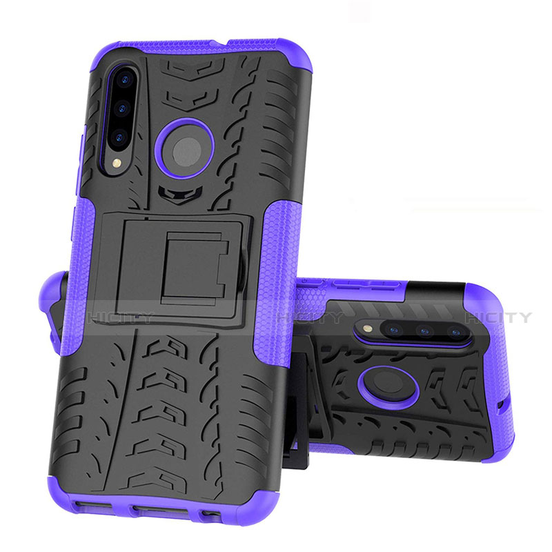 Funda Bumper Silicona y Plastico Mate Carcasa con Soporte R03 para Huawei Honor 10i Morado