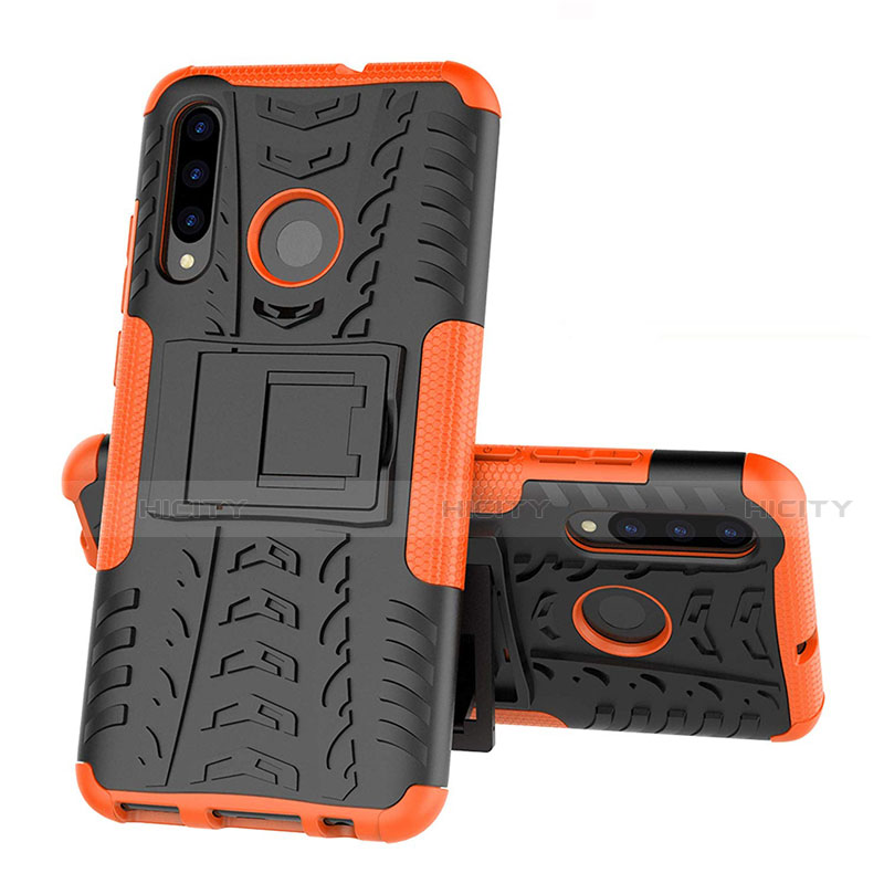 Funda Bumper Silicona y Plastico Mate Carcasa con Soporte R03 para Huawei Honor 10i Naranja