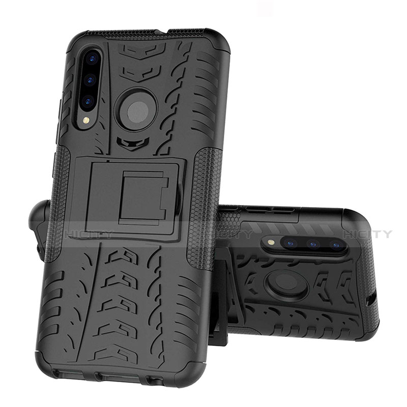 Funda Bumper Silicona y Plastico Mate Carcasa con Soporte R03 para Huawei Honor 10i Negro