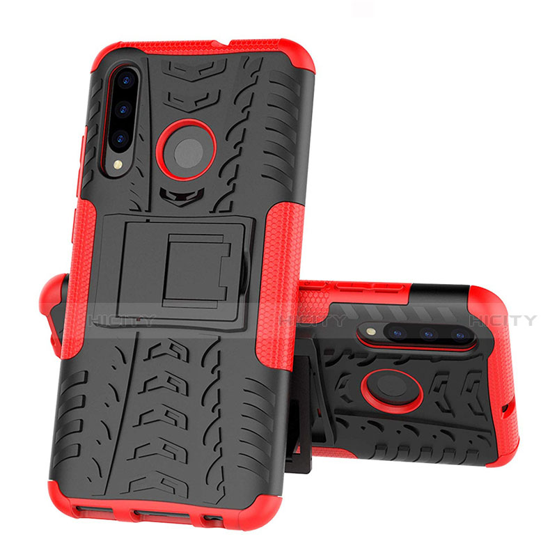 Funda Bumper Silicona y Plastico Mate Carcasa con Soporte R03 para Huawei Honor 10i Rojo