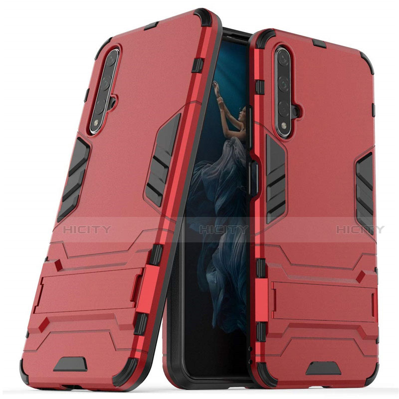 Funda Bumper Silicona y Plastico Mate Carcasa con Soporte R03 para Huawei Honor 20S Rojo