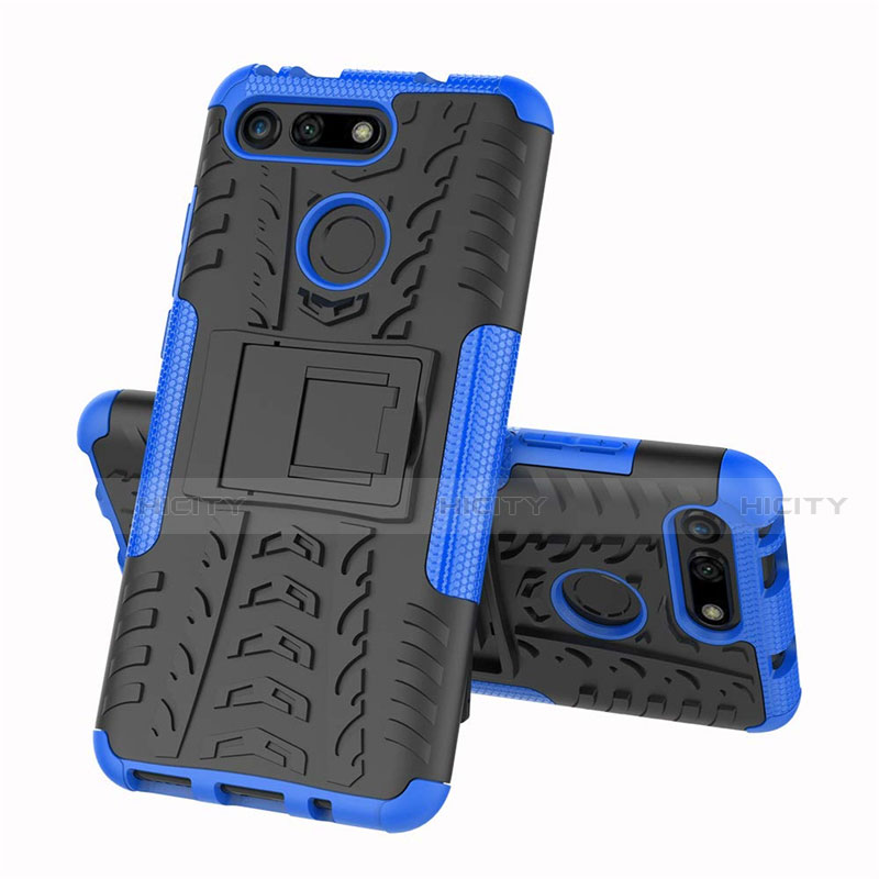 Funda Bumper Silicona y Plastico Mate Carcasa con Soporte R03 para Huawei Honor V20 Azul