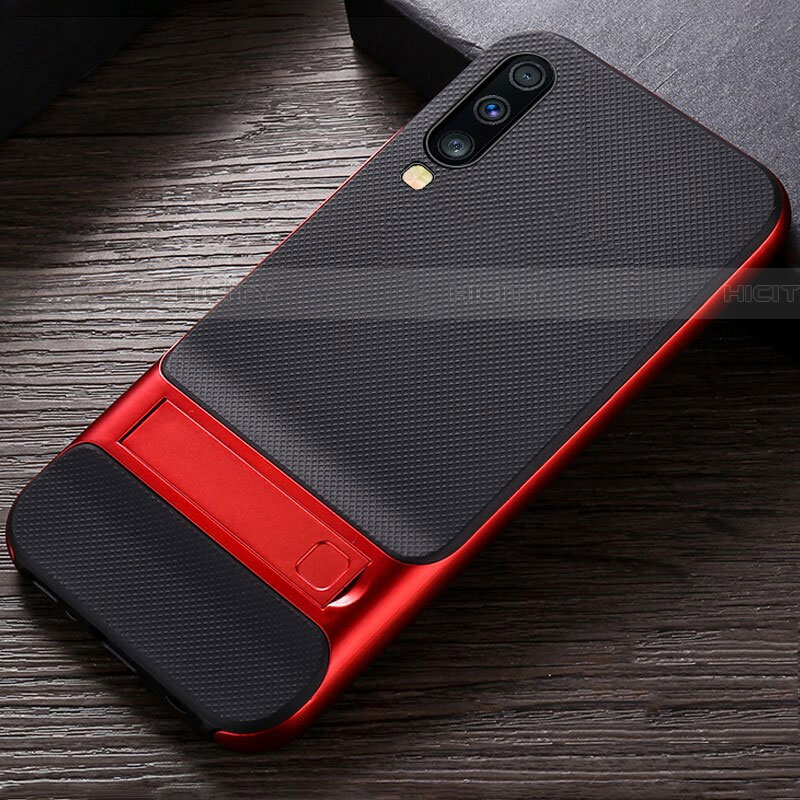 Funda Bumper Silicona y Plastico Mate Carcasa con Soporte R03 para Samsung Galaxy A90 5G Rojo