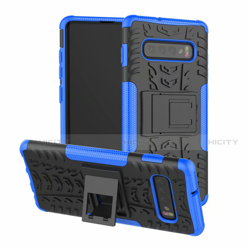 Funda Bumper Silicona y Plastico Mate Carcasa con Soporte R03 para Samsung Galaxy S10 5G Azul