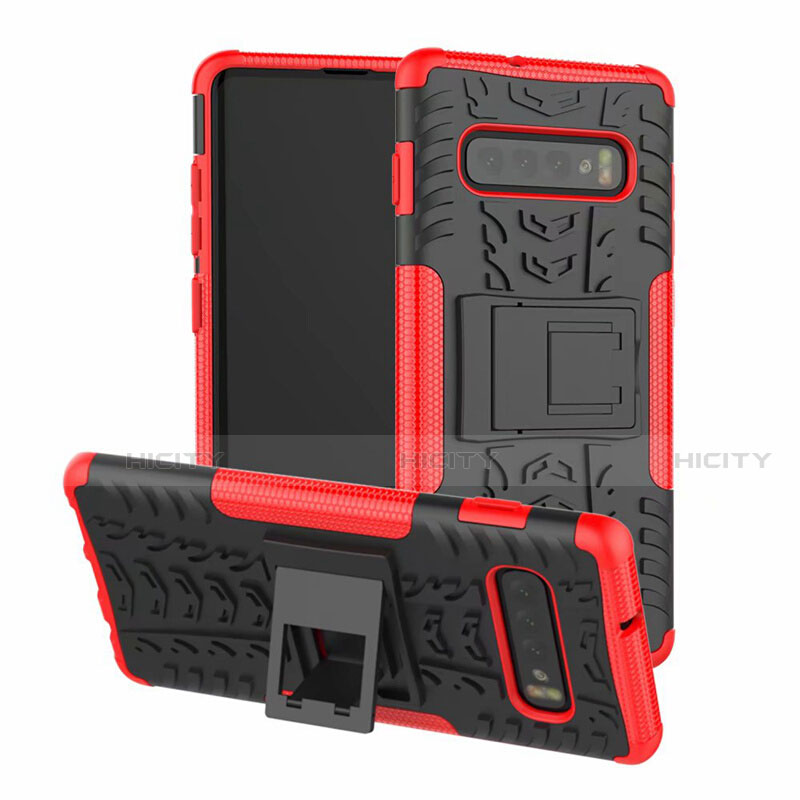 Funda Bumper Silicona y Plastico Mate Carcasa con Soporte R03 para Samsung Galaxy S10 5G Rojo