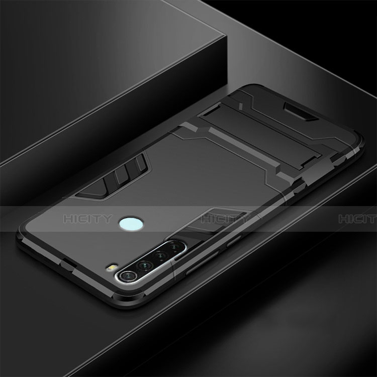 Funda Bumper Silicona y Plastico Mate Carcasa con Soporte R03 para Xiaomi Redmi Note 8 Negro