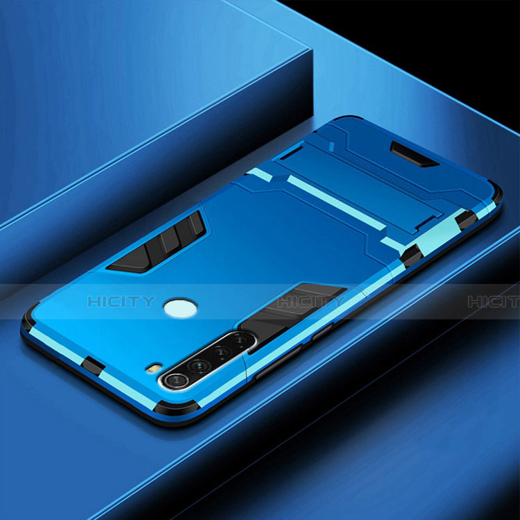 Funda Bumper Silicona y Plastico Mate Carcasa con Soporte R03 para Xiaomi Redmi Note 8T Azul Cielo