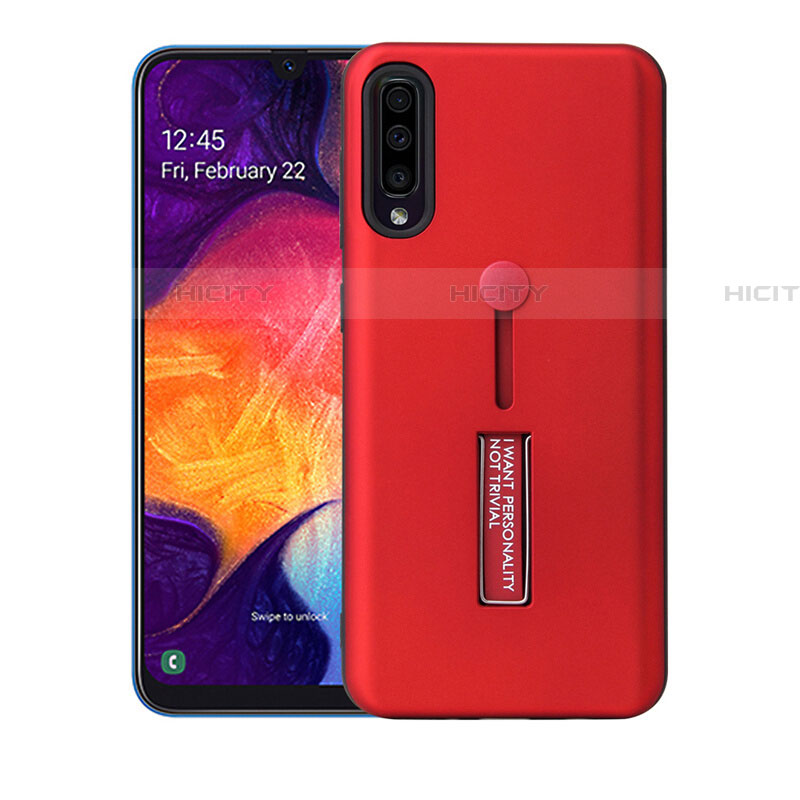 Funda Bumper Silicona y Plastico Mate Carcasa con Soporte R04 para Samsung Galaxy A70 Rojo