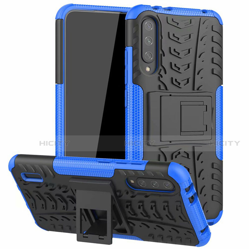 Funda Bumper Silicona y Plastico Mate Carcasa con Soporte R04 para Xiaomi Mi A3 Azul