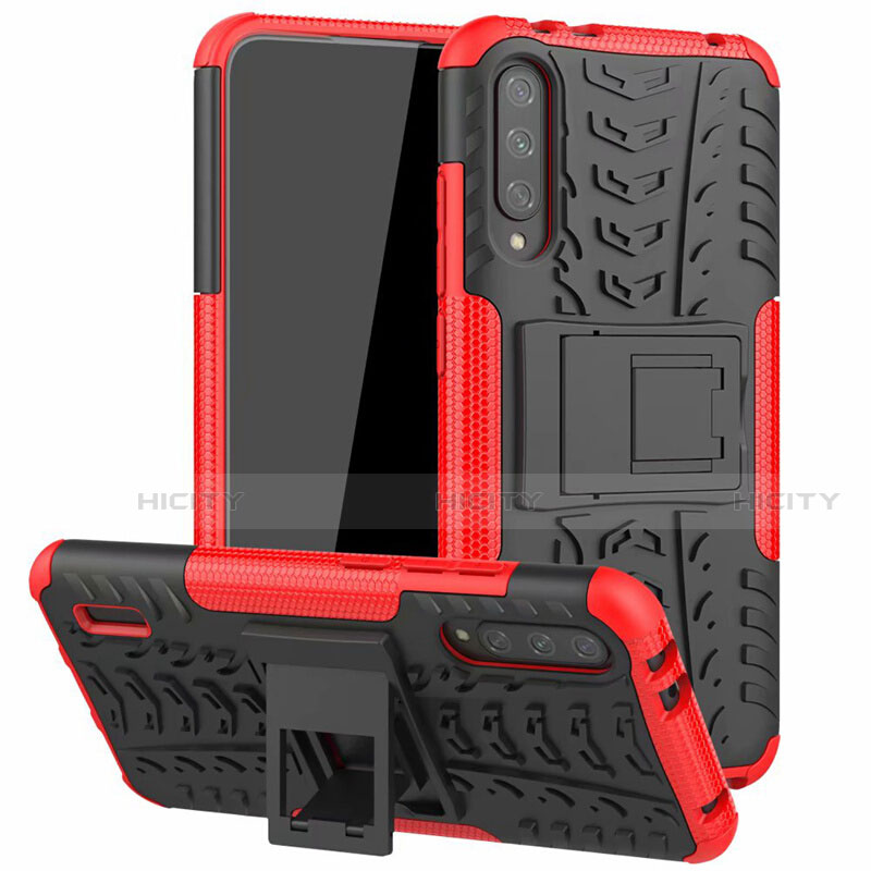 Funda Bumper Silicona y Plastico Mate Carcasa con Soporte R04 para Xiaomi Mi A3 Rojo