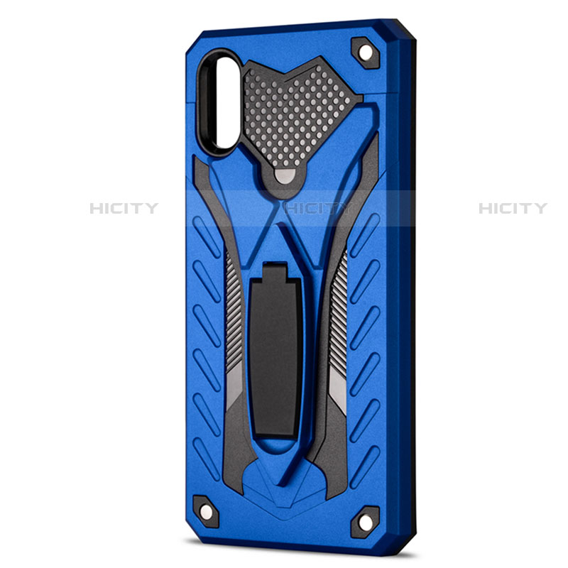 Funda Bumper Silicona y Plastico Mate Carcasa con Soporte R04 para Xiaomi Redmi 9A Azul