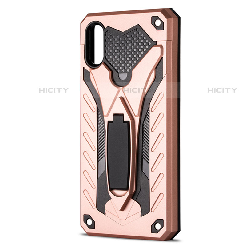 Funda Bumper Silicona y Plastico Mate Carcasa con Soporte R04 para Xiaomi Redmi 9A Oro Rosa