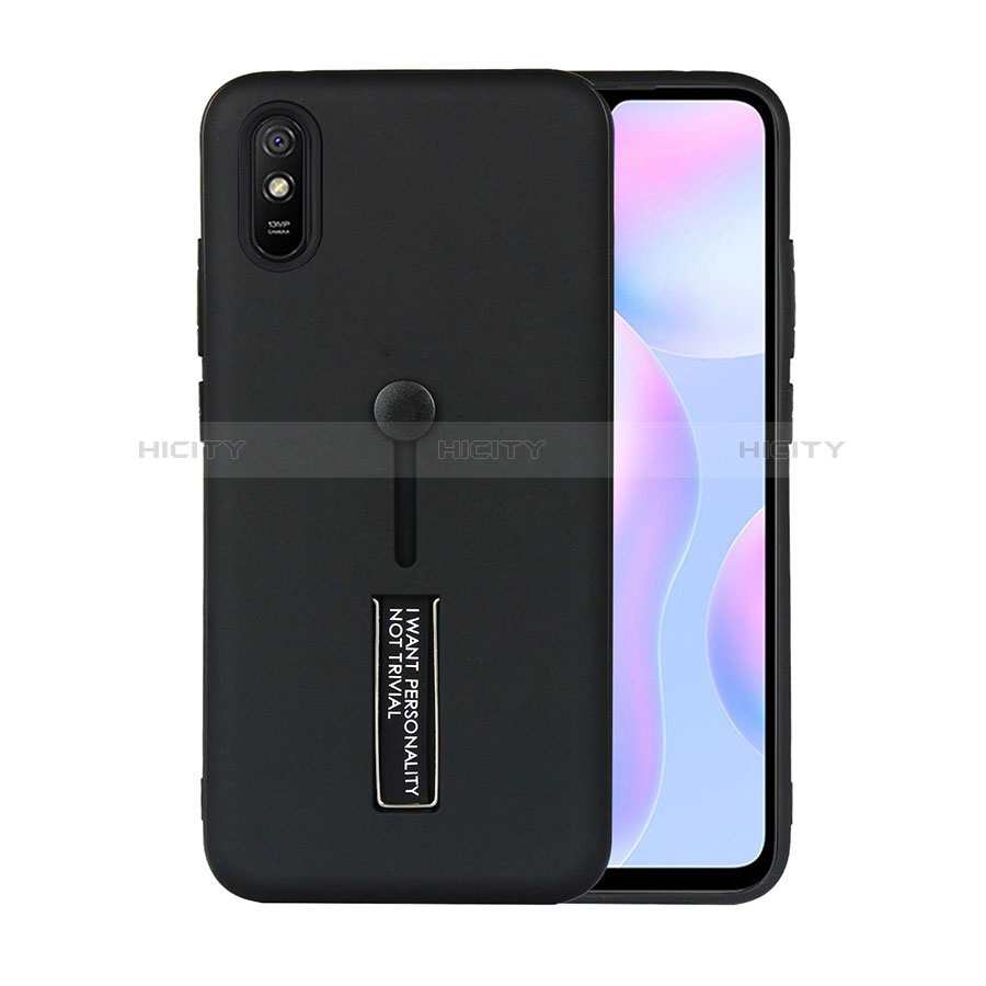 Funda Bumper Silicona y Plastico Mate Carcasa con Soporte R05 para Xiaomi Redmi 9A Negro