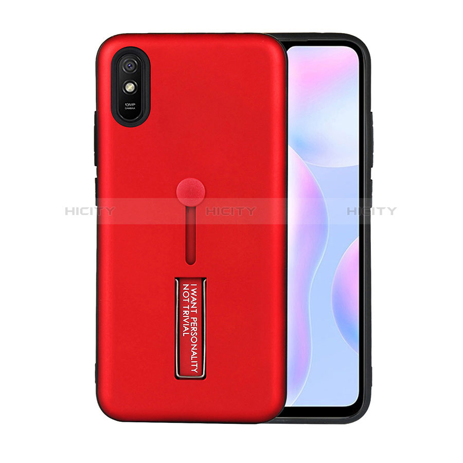 Funda Bumper Silicona y Plastico Mate Carcasa con Soporte R05 para Xiaomi Redmi 9A Rojo