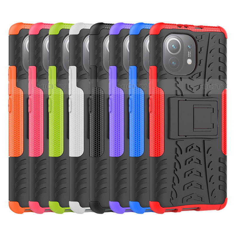 Funda Bumper Silicona y Plastico Mate Carcasa con Soporte R06 para Xiaomi Mi 11 Lite 4G