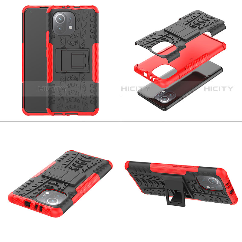 Funda Bumper Silicona y Plastico Mate Carcasa con Soporte R06 para Xiaomi Mi 11 Lite 4G