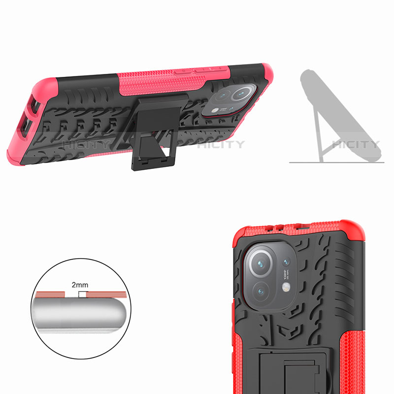 Funda Bumper Silicona y Plastico Mate Carcasa con Soporte R06 para Xiaomi Mi 11 Lite 4G