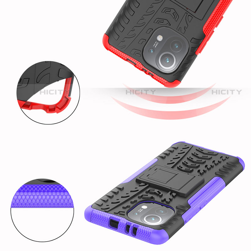 Funda Bumper Silicona y Plastico Mate Carcasa con Soporte R06 para Xiaomi Mi 11 Lite 4G