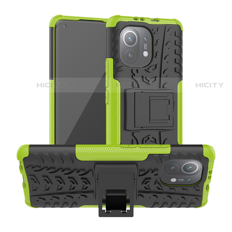 Funda Bumper Silicona y Plastico Mate Carcasa con Soporte R06 para Xiaomi Mi 11 Lite 4G Verde