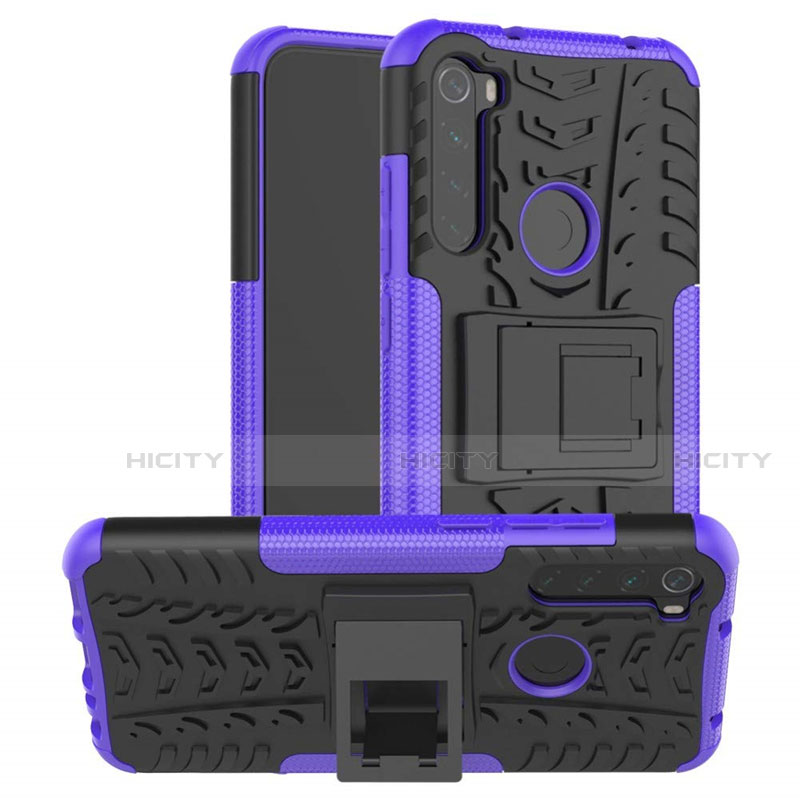 Funda Bumper Silicona y Plastico Mate Carcasa con Soporte R06 para Xiaomi Redmi Note 8 Morado