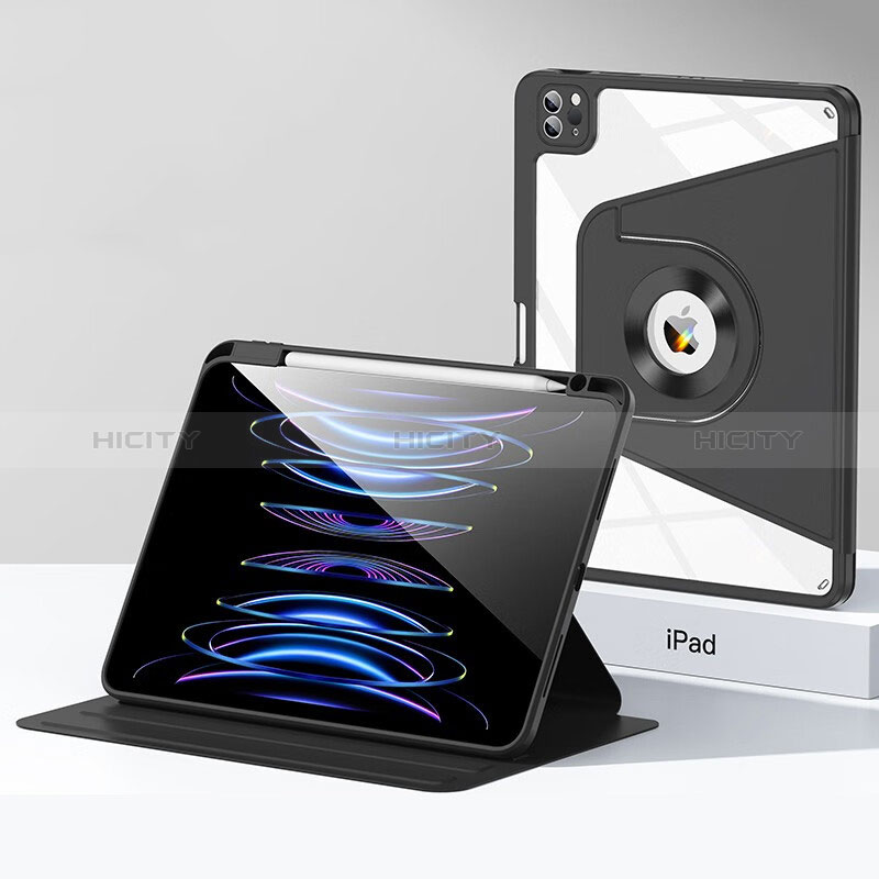 Funda Bumper Silicona y Plastico Mate Carcasa con Soporte S01 para Apple iPad Pro 12.9 (2021) Negro