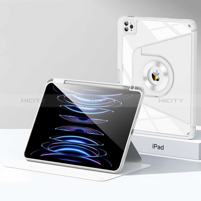 Funda Bumper Silicona y Plastico Mate Carcasa con Soporte S01 para Apple iPad Pro 12.9 (2022) Blanco