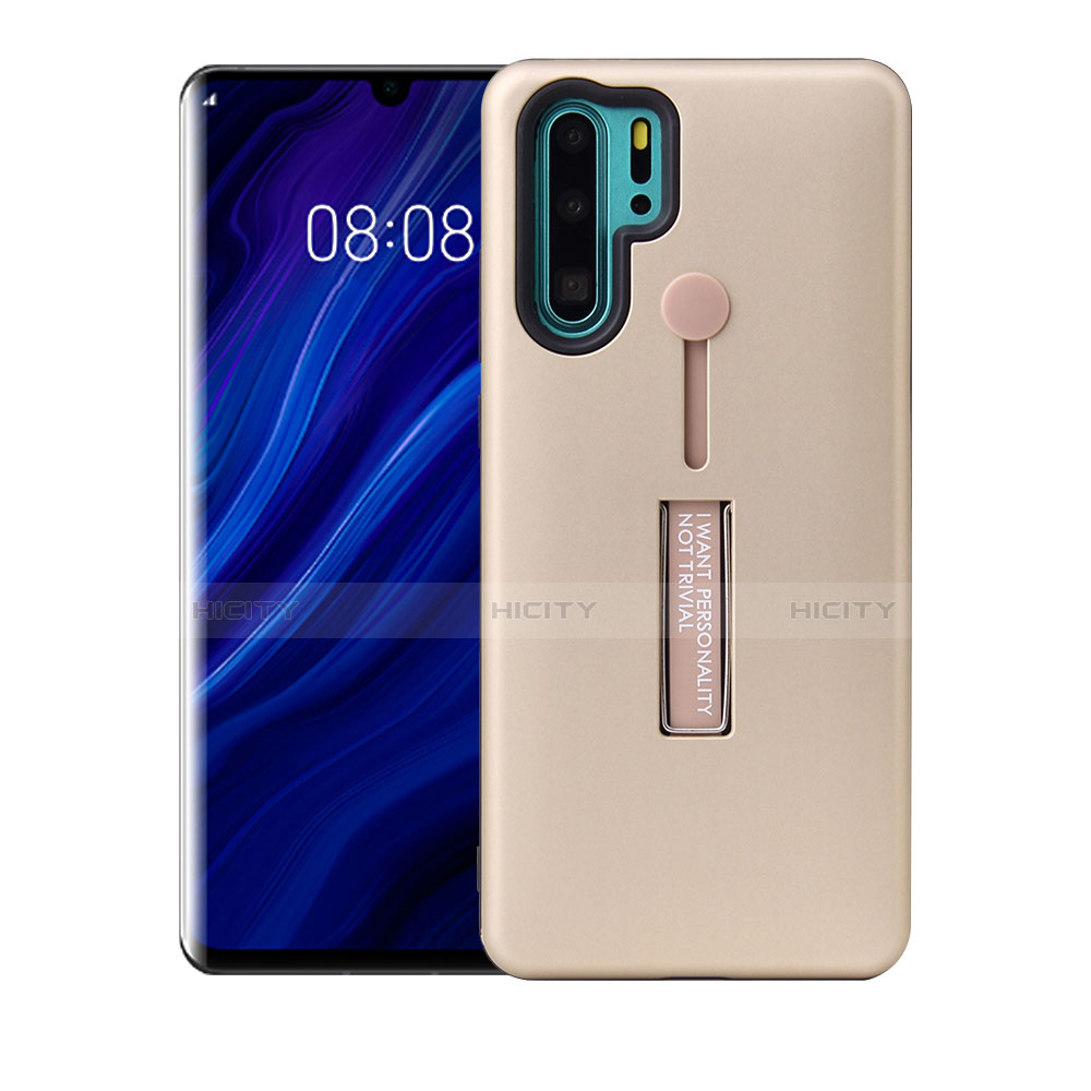 Funda Bumper Silicona y Plastico Mate Carcasa con Soporte T01 para Huawei P30 Pro New Edition Oro