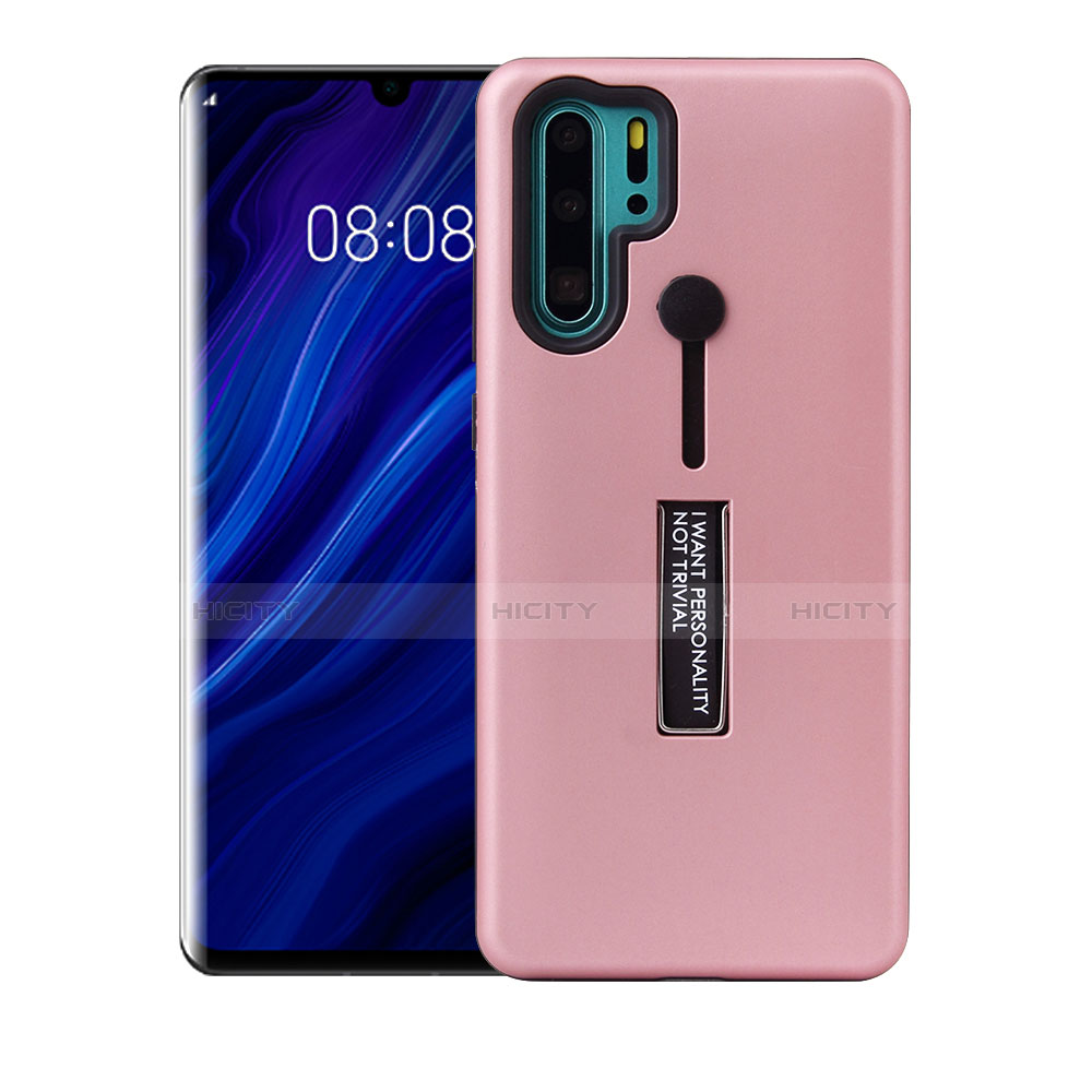 Funda Bumper Silicona y Plastico Mate Carcasa con Soporte T01 para Huawei P30 Pro Oro Rosa