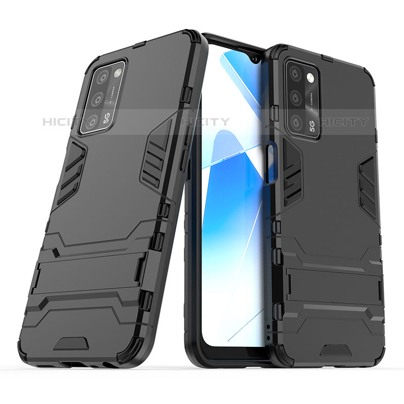 Funda Bumper Silicona y Plastico Mate Carcasa con Soporte T01 para Oppo A53s 5G Negro