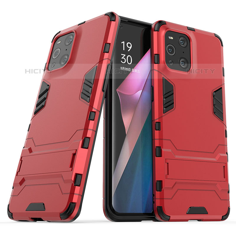 Funda Bumper Silicona y Plastico Mate Carcasa con Soporte T01 para Oppo Find X3 Pro 5G