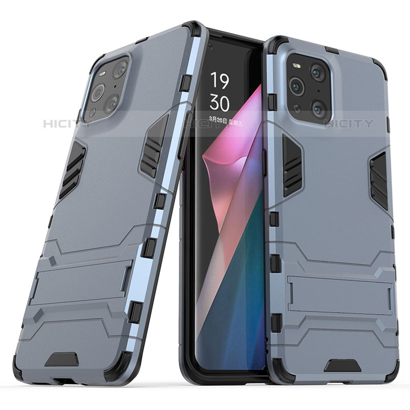 Funda Bumper Silicona y Plastico Mate Carcasa con Soporte T01 para Oppo Find X3 Pro 5G