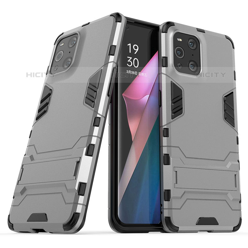 Funda Bumper Silicona y Plastico Mate Carcasa con Soporte T01 para Oppo Find X3 Pro 5G