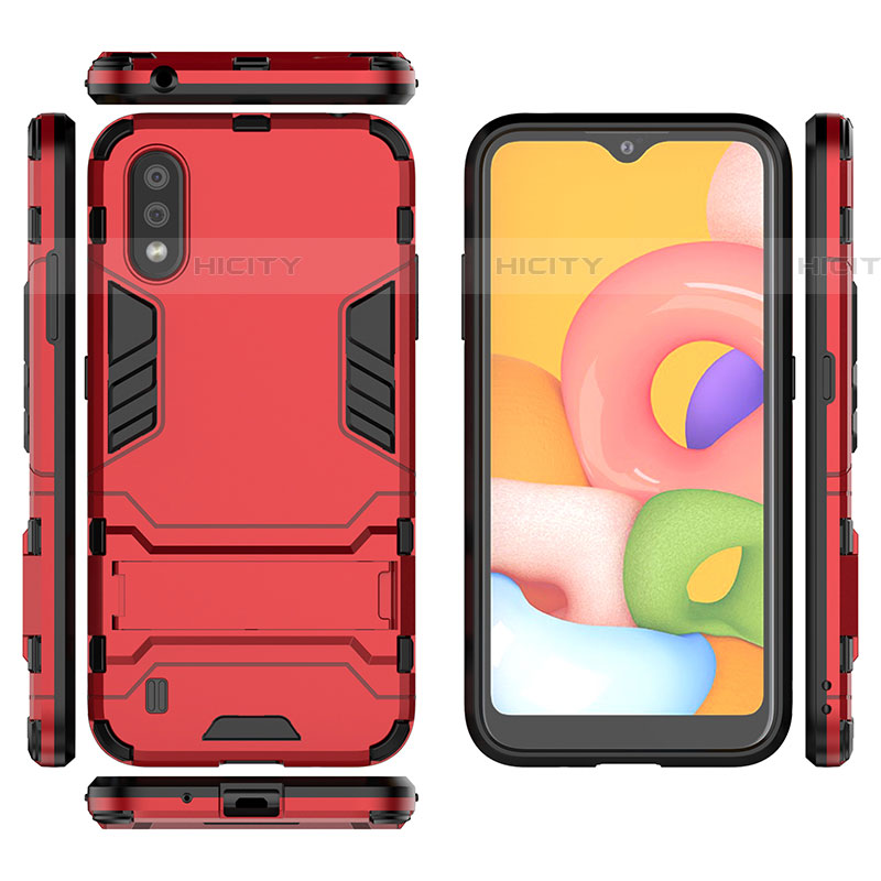 Funda Bumper Silicona y Plastico Mate Carcasa con Soporte T01 para Samsung Galaxy A01 SM-A015