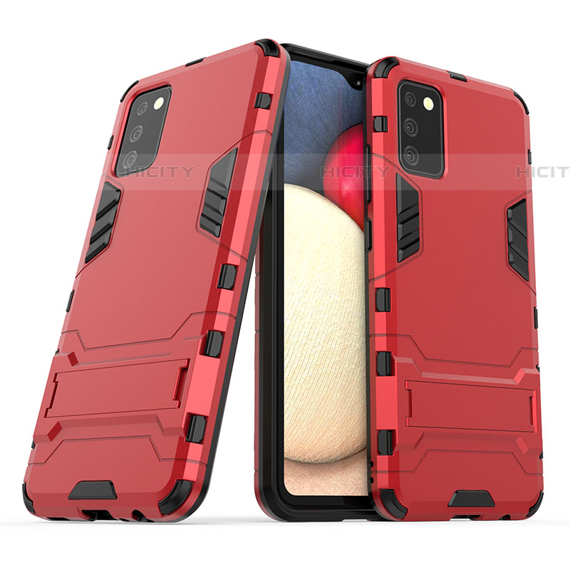 Funda Bumper Silicona y Plastico Mate Carcasa con Soporte T01 para Samsung Galaxy A03s