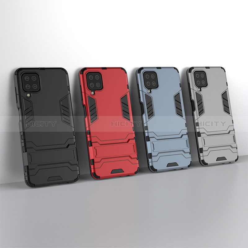 Funda Bumper Silicona y Plastico Mate Carcasa con Soporte T01 para Samsung Galaxy A12