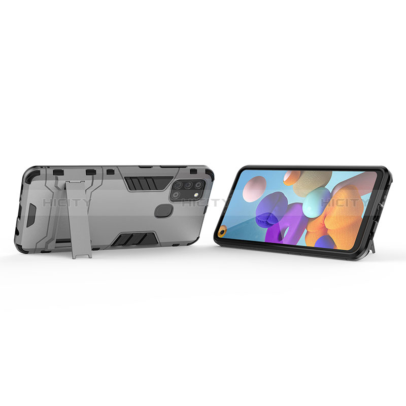 Funda Bumper Silicona y Plastico Mate Carcasa con Soporte T01 para Samsung Galaxy A21s