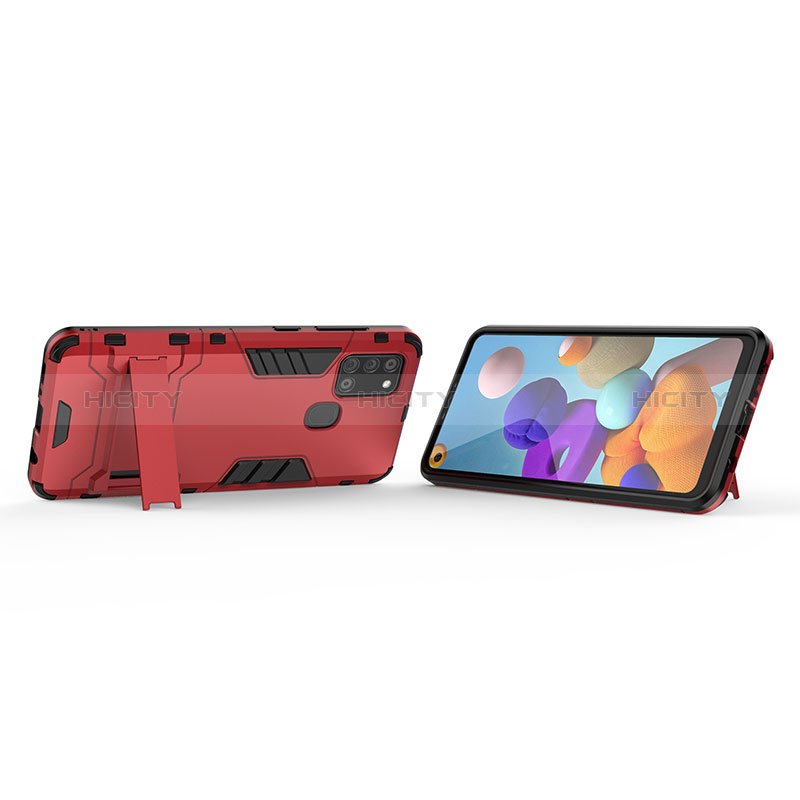 Funda Bumper Silicona y Plastico Mate Carcasa con Soporte T01 para Samsung Galaxy A21s