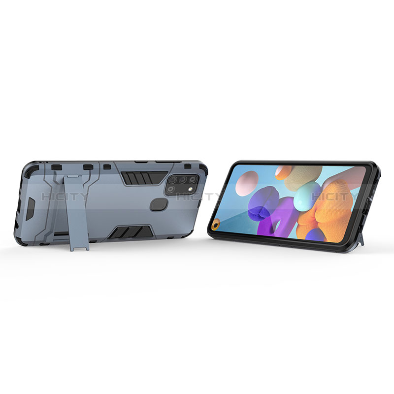 Funda Bumper Silicona y Plastico Mate Carcasa con Soporte T01 para Samsung Galaxy A21s