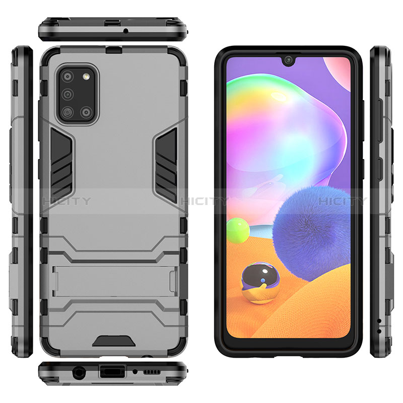 Funda Bumper Silicona y Plastico Mate Carcasa con Soporte T01 para Samsung Galaxy A31