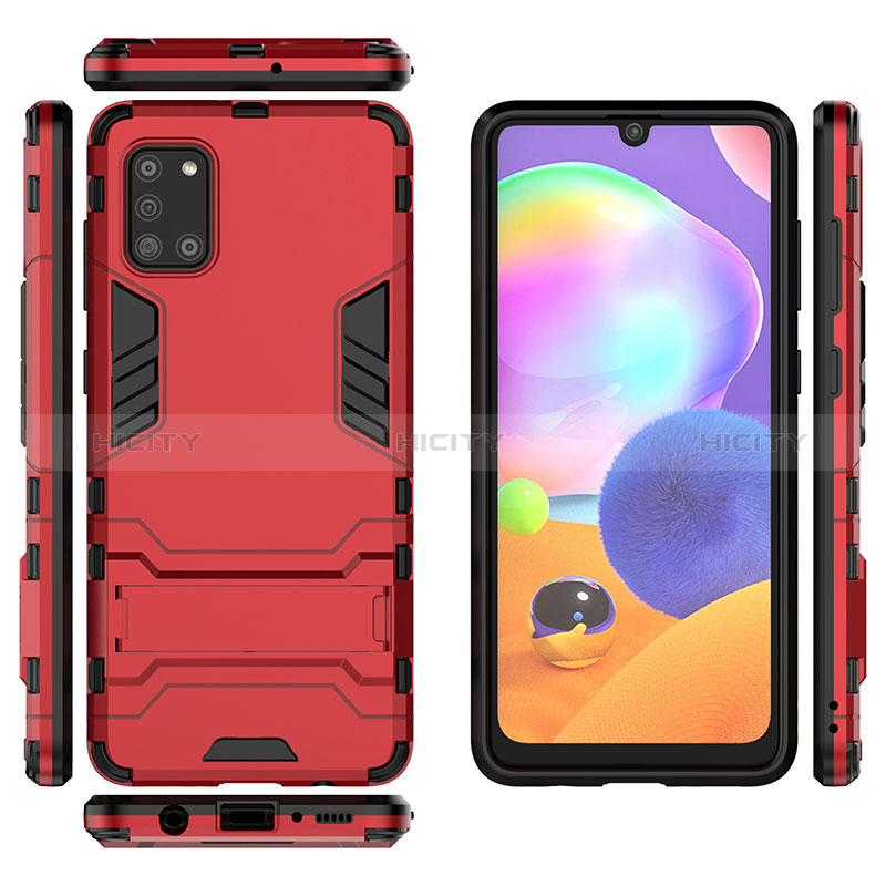 Funda Bumper Silicona y Plastico Mate Carcasa con Soporte T01 para Samsung Galaxy A31