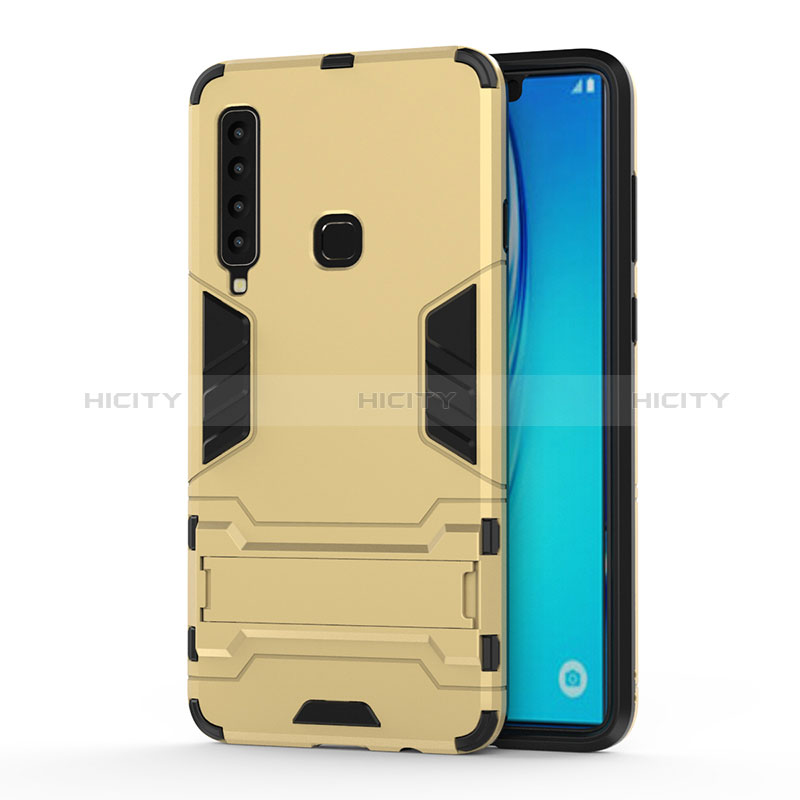 Funda Bumper Silicona y Plastico Mate Carcasa con Soporte T01 para Samsung Galaxy A9 (2018) A920 Oro