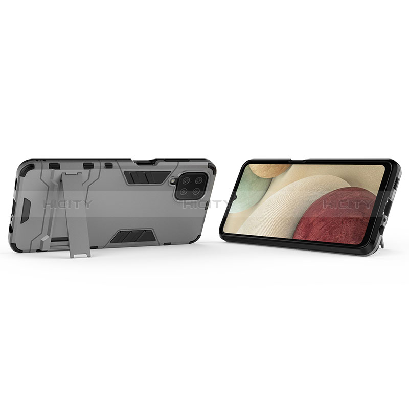 Funda Bumper Silicona y Plastico Mate Carcasa con Soporte T01 para Samsung Galaxy F12