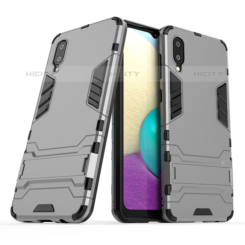 Funda Bumper Silicona y Plastico Mate Carcasa con Soporte T01 para Samsung Galaxy M02