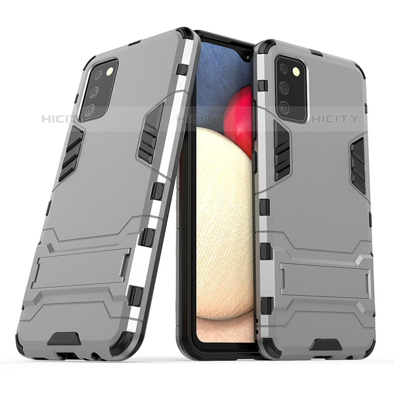 Funda Bumper Silicona y Plastico Mate Carcasa con Soporte T01 para Samsung Galaxy M02s