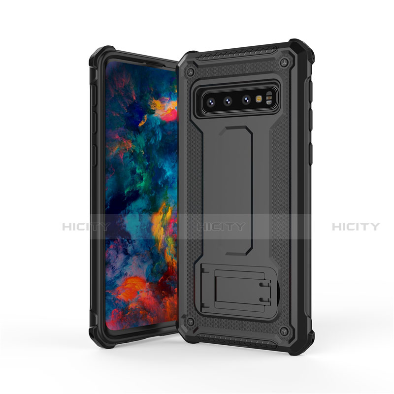 Funda Bumper Silicona y Plastico Mate Carcasa con Soporte T01 para Samsung Galaxy S10 5G Negro