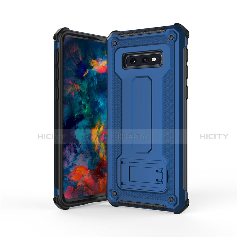 Funda Bumper Silicona y Plastico Mate Carcasa con Soporte T01 para Samsung Galaxy S10e Azul y Negro