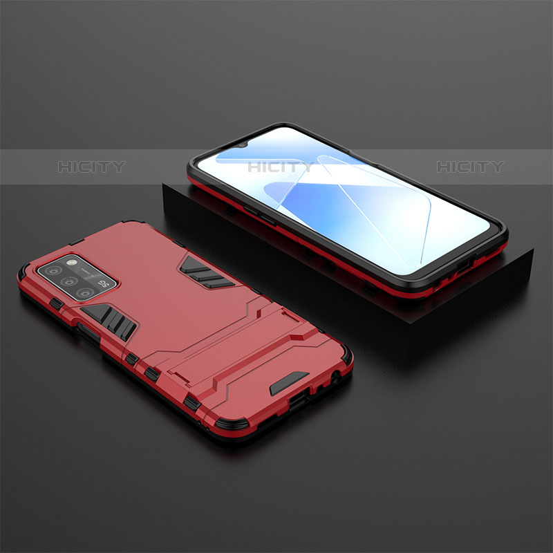 Funda Bumper Silicona y Plastico Mate Carcasa con Soporte T02 para Oppo A53s 5G Rojo